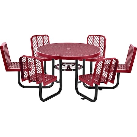 Global Industrial Round Picnic Table, Red, Expanded Metal, 6 Seats, 46 in 277590RD